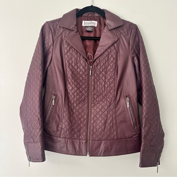 NWOT Bradley Bayou Moto Jacket Burgundy Purple Leather Quilt Size Small - Picture 1 of 12